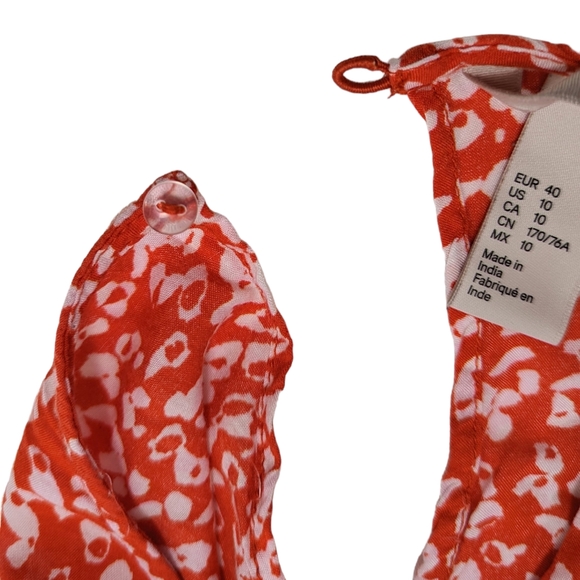 H&M Women's US 10 Large Orange White Cheetah Print Button Up Romper w/ Waist Tie - Picture 10 of 16